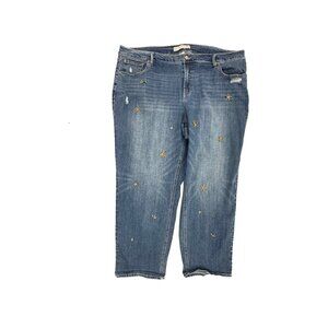 Cato Mid Rise Straight Distressed Beaded Women's size 22WP Dark Blue Denim Jeans